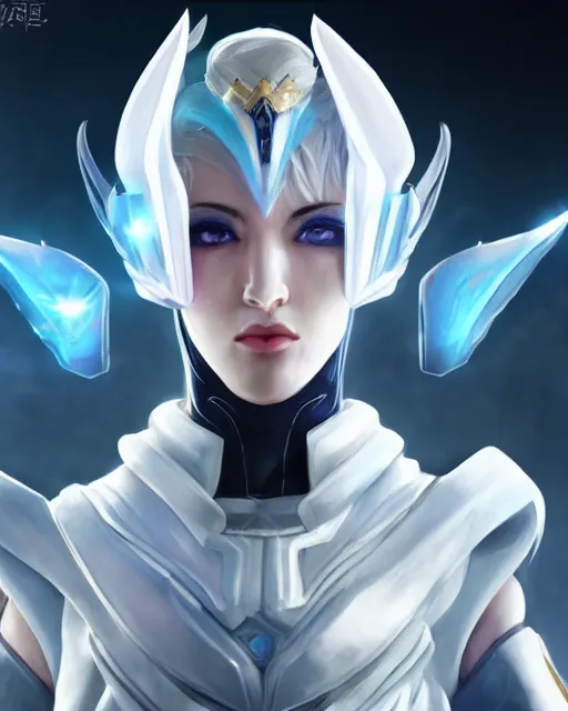 Image similar to perfect white haired attractive egyptian goddess, warframe armor, beautiful, symmetric, dreamy, half asian, pretty face, blue eyes, detailed, scifi platform, laboratory, experiment, 4 k, ultra realistic, epic lighting, android body, illuminated, cinematic, masterpiece, art by akihito tsukushi, voidstar