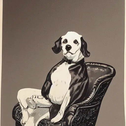 Prompt: a gentleman dog in leather shoes sitting in an armchair, fluid, smooth, high contrast, sharpness, dramatic, very detailed, intricate, by windsor mckay