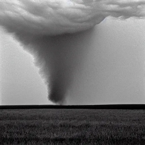 Image similar to a photograph of an f5 tornado in the plains of kansas taken by James Langford