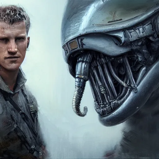 Image similar to portrait of a man by greg rutkowski, alexander ludwig as a colonial marine from aliens franchise, he is about 3 0 years old, military composure, wearing the tactical gear of the colonial marines, highly detailed portrait, digital painting, artstation, concept art, smooth, sharp foccus ilustration, artstation hq