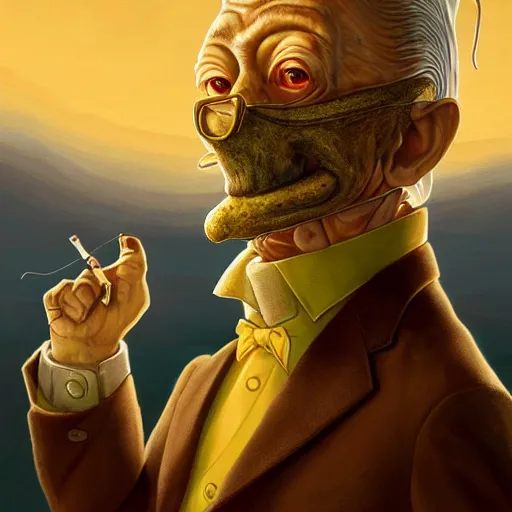 Prompt: clear portrait of mister burns, adorable appearance!!!, golden hour, happy apearance, cottagecore!!, background hyper detailed, character concept, full body, dynamic pose, intricate, elegant, highly detailed, digital painting, artstation, concept art, smooth, sharp focus, illustration, art by artgerm and greg rutkowski and alphonse mucha