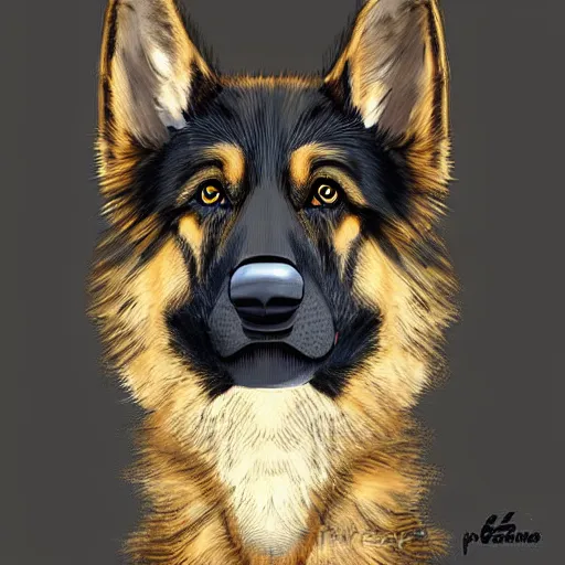 Image similar to German Shepherd Police Officer, digital art, artstation, very detailed, award winning, Furry Art,