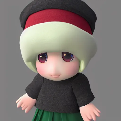 Image similar to cute fumo plush of a girl with a green cap, vray