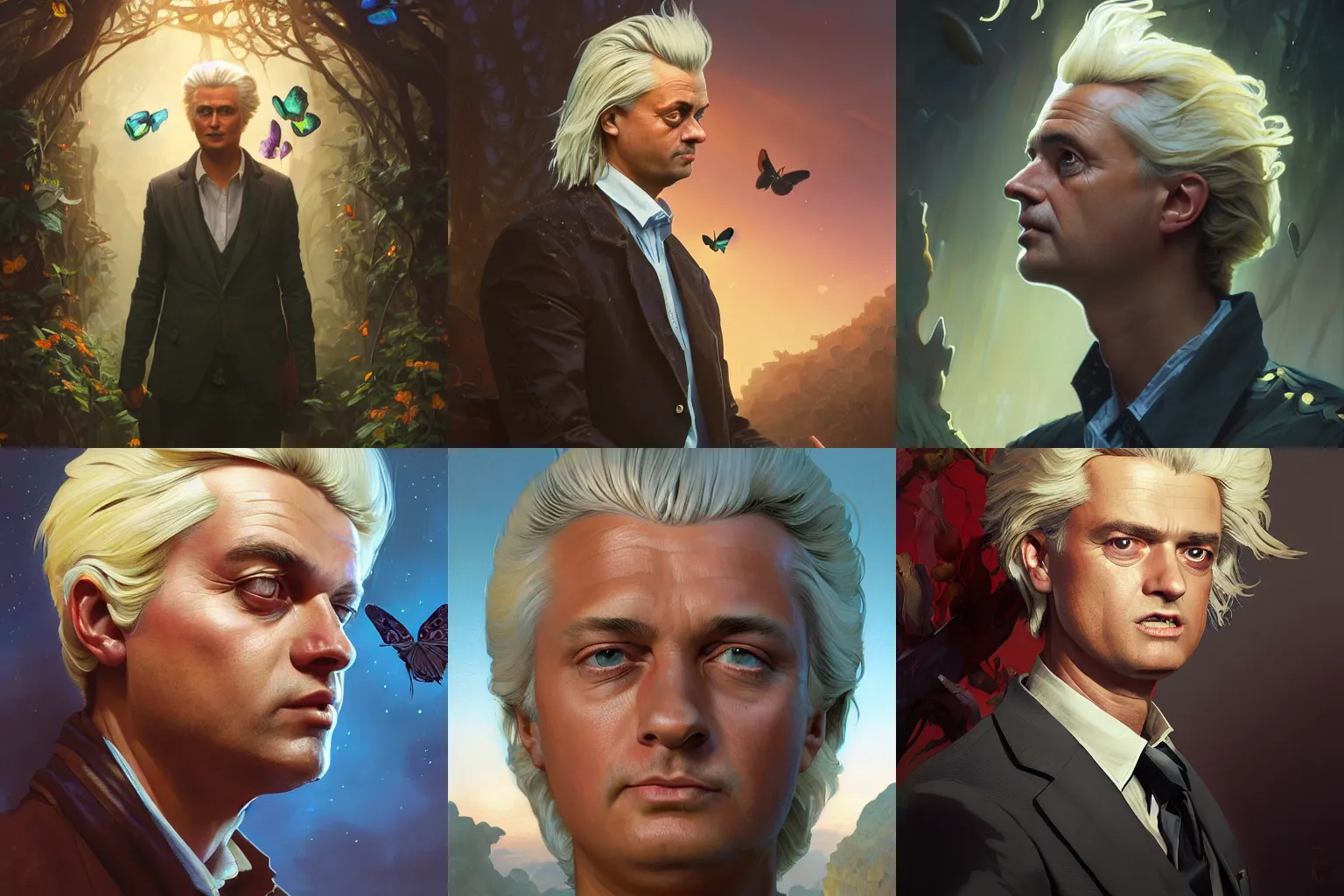 Prompt: highly detailed portrait of a livid geert wilders with butterfly wings, unreal engine, fantasy art by greg rutkowski, loish, rhads, ferdinand knab, makoto shinkai and lois van baarle, ilya kuvshinov, rossdraws, tom bagshaw, alphonse mucha, global illumination, radiant light, detailed and intricate environment