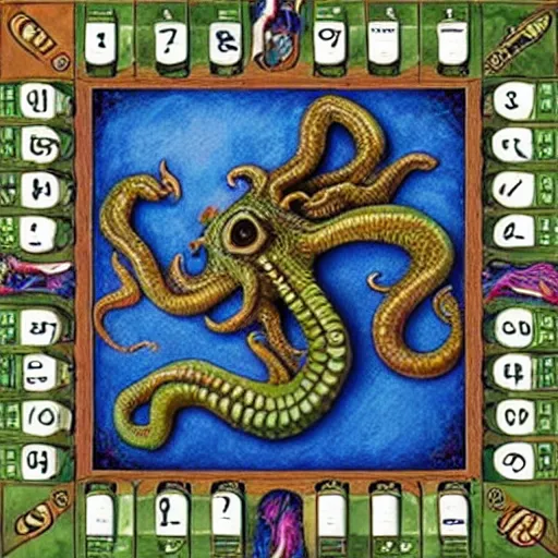 Prompt: eldritch scrabble board game cthulhu dagon rlyeh