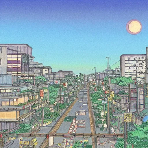 Prompt: ”Tokyo suburb in sunset, studio ghibli style, by hayao miyazaki, detailed, high quality”