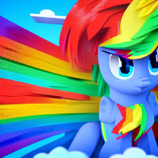 Image similar to rainbow dash. octane render. 16k. voxel art background