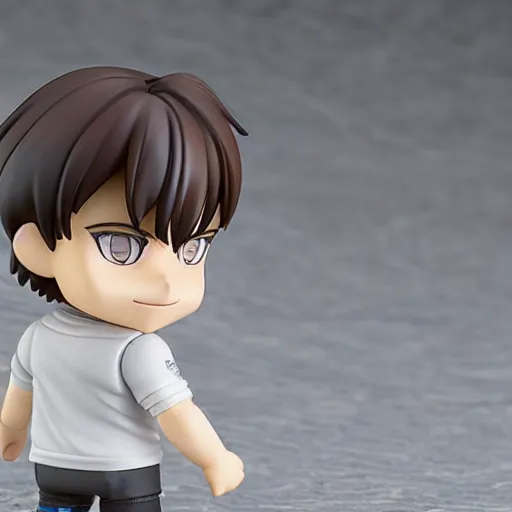 Image similar to nendoroid of ben affleck running in fear, product photo