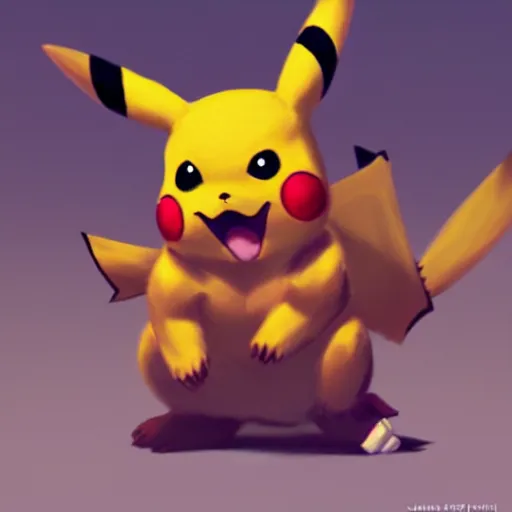 Image similar to concept art of pikachu, cinematic shot, oil painting by jama jurabaev, extremely detailed, brush hard, artstation, high quality, brush stroke, white background