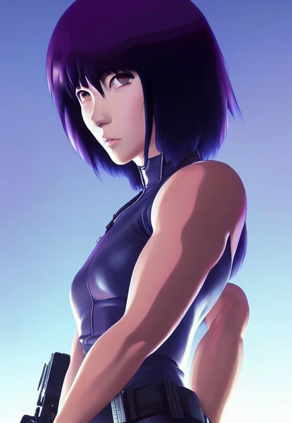 Image similar to a fullbody portrait of motoko kusanagi the major ghost in the shell : : stand alone complex, under repairs, maintenance : : by ilya kuvshinov, rossdraws, artgerm, sola digital arts, anti aliasing, raytracing : :