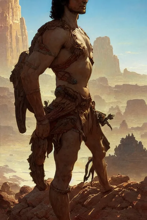 Image similar to John Carter standing in front of Martian ruins by Stanley Artgerm Lau, greg rutkowski, thomas kindkade, alphonse mucha, loish, norman Rockwell