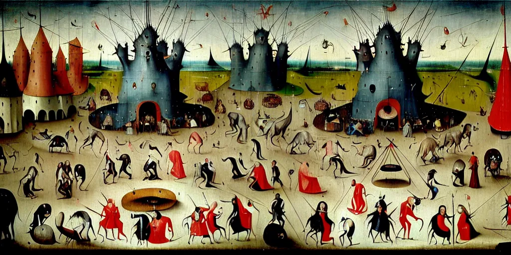 Image similar to a beautiful painting of an elaborate circus by hieronymous bosch