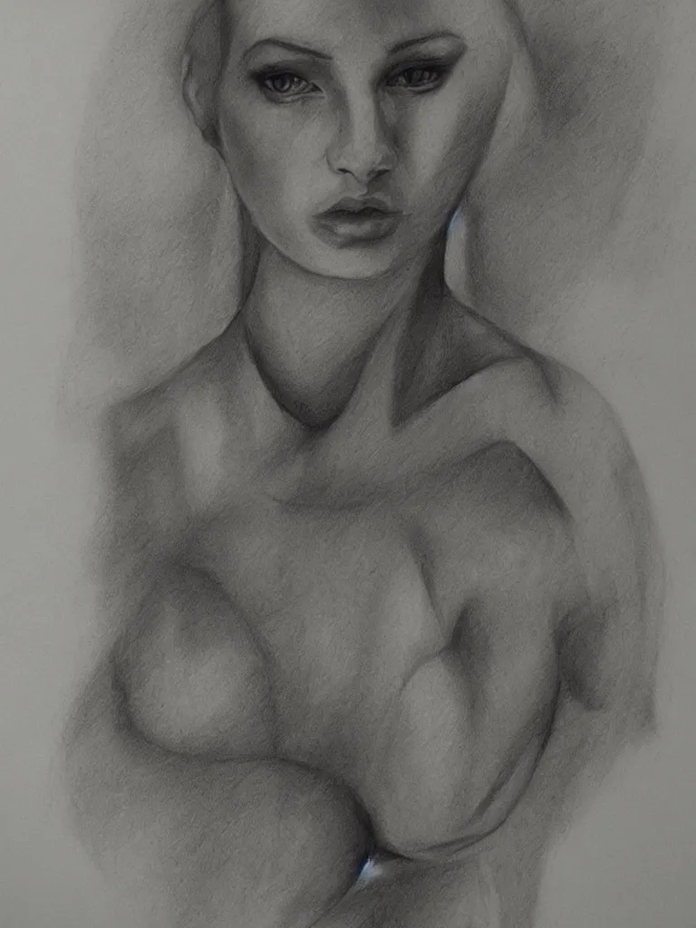 Image similar to geometric sketch of woman, detailed, charcoal on paper,