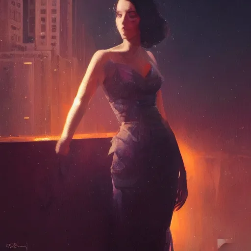 Image similar to portrait of a young vivian leigh, dramatic light, city background, night, moon, chiaroscuro, high detail, sharp, painted by greg rutkowski, painted by igor kieryluk, painted by bobby chiu, trending on artstation