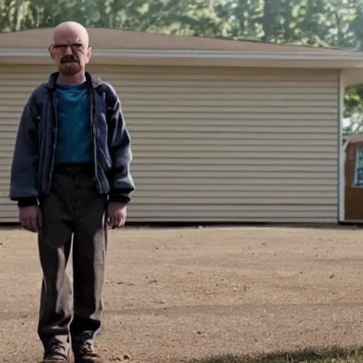 Image similar to A still of Walter White as Eleven in Stranger Things