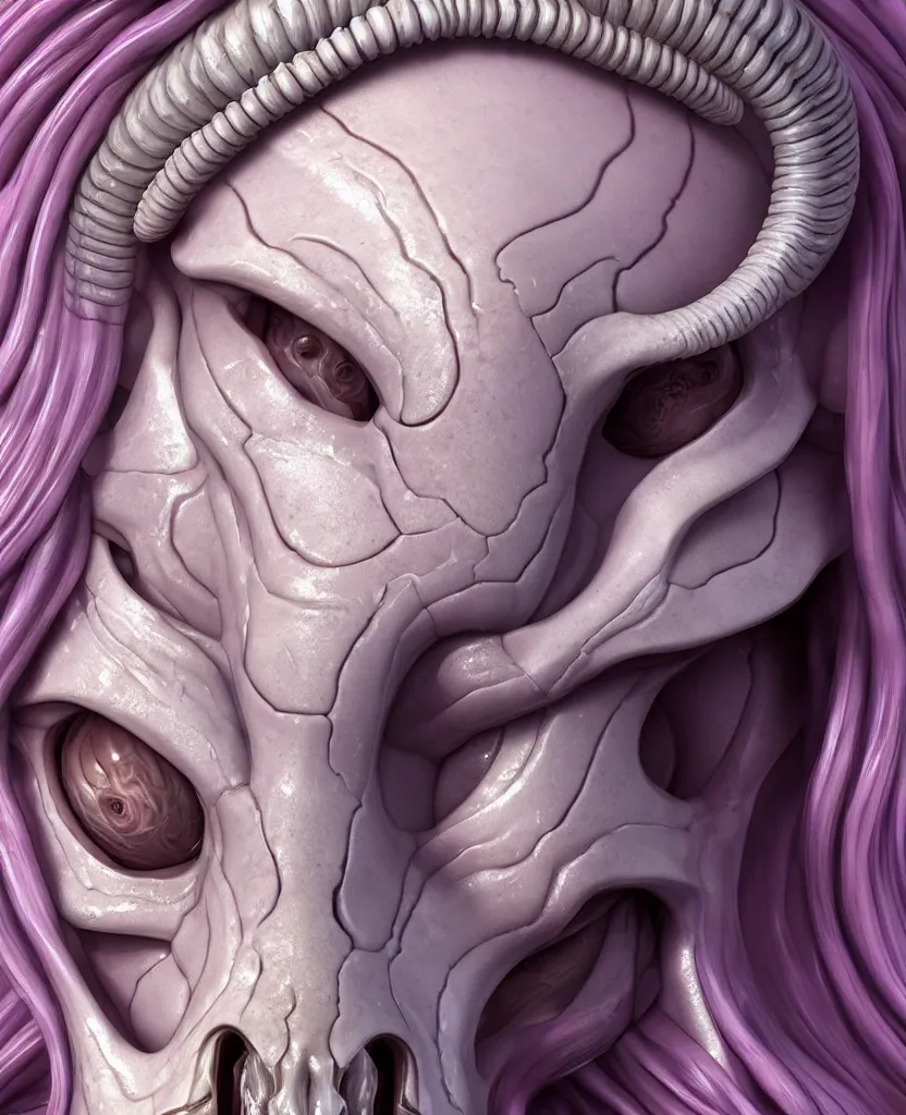 Prompt: goddess princess face close-up portrait ram skull. hard surface modelling zbrush. jellyfish phoenix head, nautilus, orchid, skull, betta fish, bioluminiscent creatures, intricate artwork by Tooth Wu and wlop and beeple. octane render, trending on artstation, greg rutkowski very coherent symmetrical artwork. cinematic, hyper realism, high detail, octane render, 8k