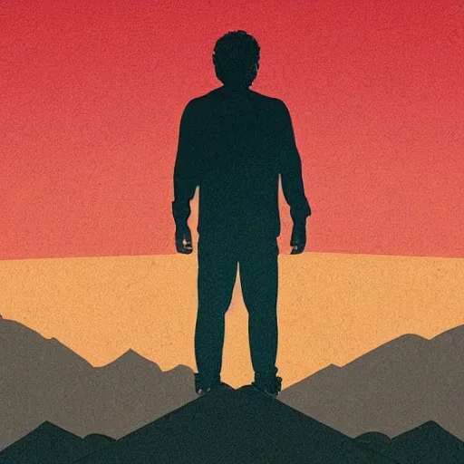 Image similar to arab man standing up in the mountains, album cover design illustration digital art