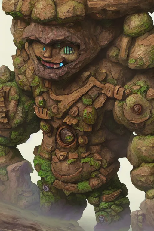 Image similar to zelda fantasy art giant golem troll wood rock greeble gemstone, global illumination ray tracing hdr fanart arstation by sung choi and eric pfeiffer and gabriel garza and casper konefal