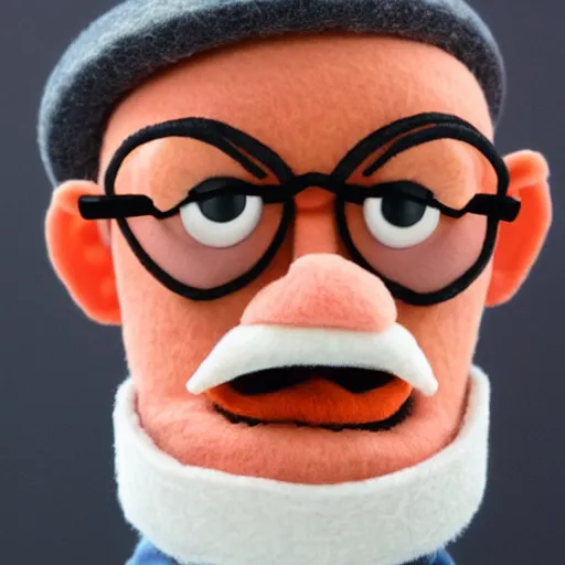 Image similar to heisenberg as a muppet. highly detailed felt. hyper real photo. 4 k.