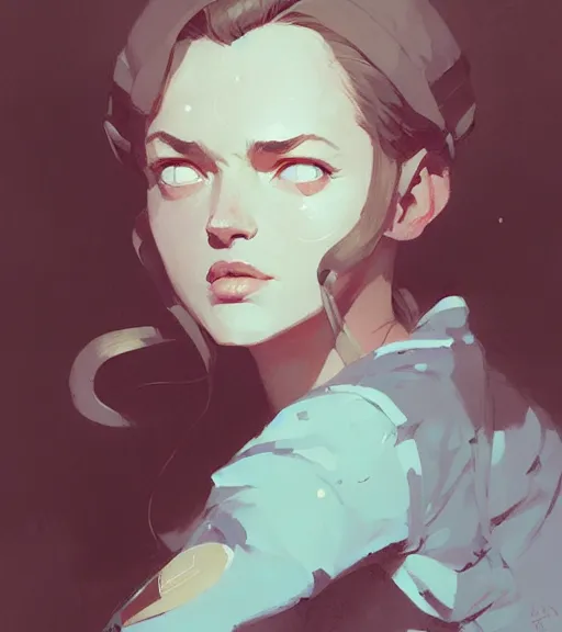 Image similar to portrait of nina zenik, by atey ghailan, by greg rutkowski, by greg tocchini, by james gilleard, by joe fenton, by kaethe butcher, dynamic lighting, gradient light blue, brown, blonde cream and white color scheme, grunge aesthetic