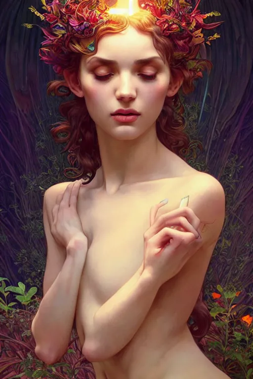 Prompt: eden creature from paradise fallen on earth, divine, irresistible , light ** , fantasy, portrait, sharp focus, intricate, elegant, digital painting, artstation, matte, highly detailed, concept art, illustration, ambient lighting, art by ilya kuvshinov, artgerm, Alphonse mucha, and Greg Rutkowski