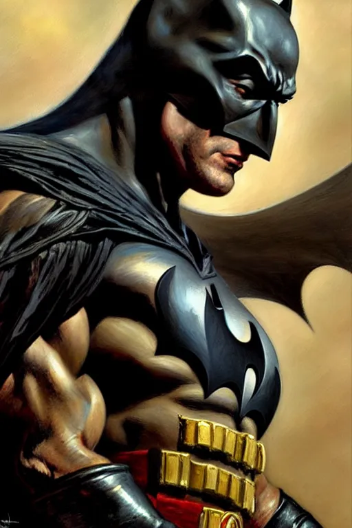 Image similar to muscular batman close up, highly detailed painting by gaston bussiere, craig mullins, j. c. leyendecker 8 k