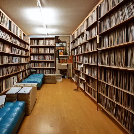 Prompt: the private room in the back of the vinyl record store where they keep the good stuff, only the cool people get access, by robert crumb