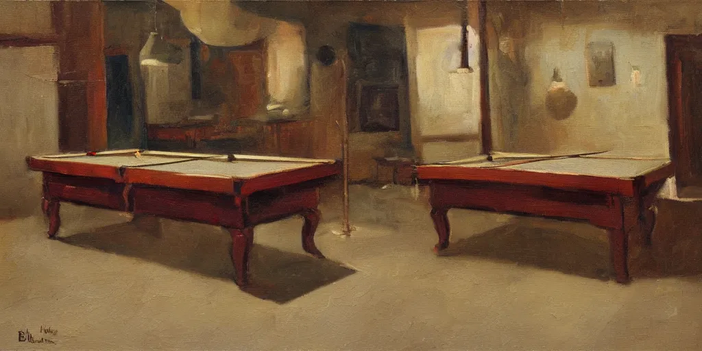 Prompt: oil painting of billiards on a table
