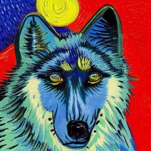 Prompt: painting of retarded wolf, vivid colors, van gogh