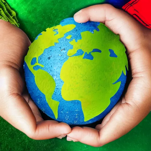 Prompt: earth ecosystem, children around the earth, recycle, hands around the earth