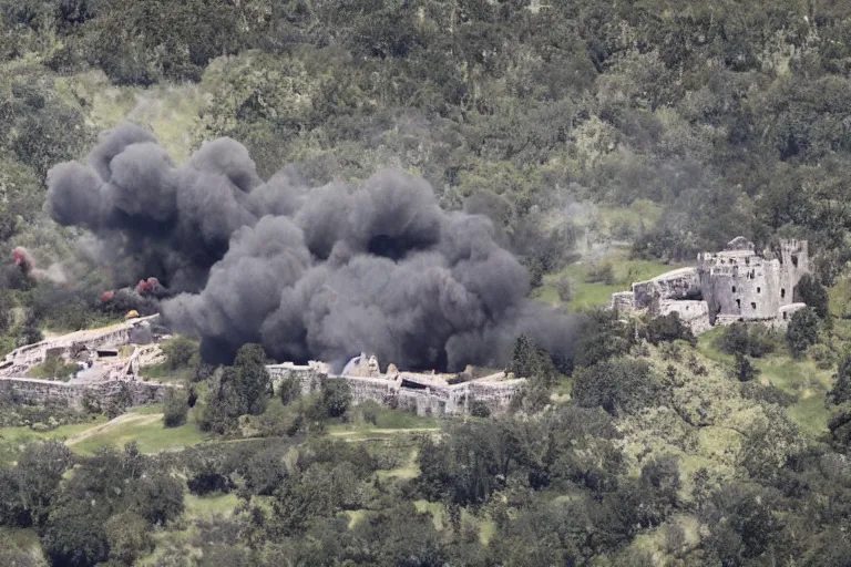 Prompt: the us military attacking a castle owned by a group of huge animals, dramatic angle, photorealistic, 1 4 k hd quality, highly detailed, vibrant, more coherent, super high quality, hyper realistic