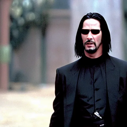 Image similar to movie still of keanu reeves as Neo in Matrix (1999)