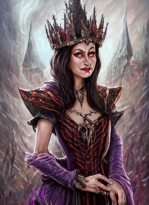 Prompt: evil queen beautiful wearing a crown, ultra detailed fantasy, dndbeyond, bright, colourful, realistic, dnd character portrait, full body, pathfinder, pinterest, art by ralph horsley, dnd, rpg, lotr game design fanart by concept art, behance hd, artstation, deviantart, hdr render in unreal engine 5