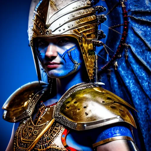 Prompt: photo of a beautiful warrior with lapis lazuli armour, highly detailed, 4k, HDR,