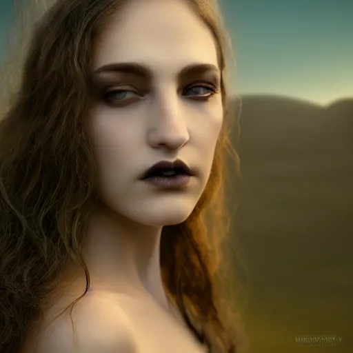 Image similar to photographic portrait of a stunningly beautiful gothic female in soft dreamy light at sunset, by edward robert hughes, annie leibovitz and steve mccurry, david lazar, jimmy nelsson, breathtaking, 8 k resolution, extremely detailed, beautiful, establishing shot, artistic, hyperrealistic, beautiful face, octane render