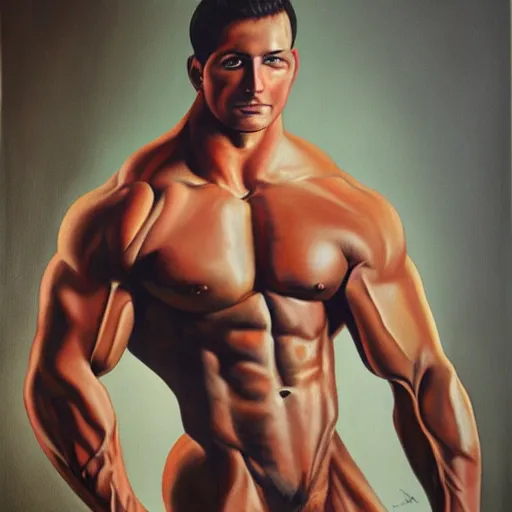 Prompt: a painting of a muscular man posed for a photoshoot,