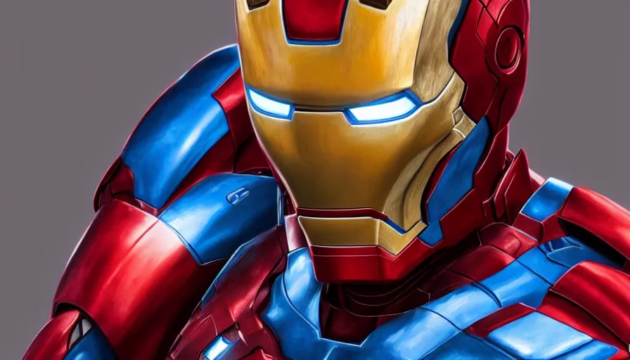 Image similar to hand painted bust of tom cruise as iron man in blue armor, hyperdetailed, artstation, cgsociety, 8 k