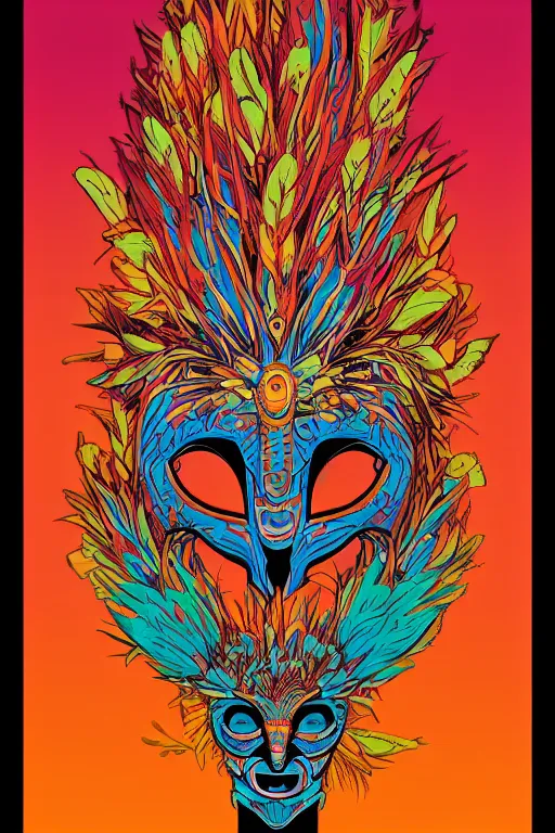 Image similar to animal mask totem roots flower tribal feather gemstone plant wood rock shaman vodoo video game vector cutout illustration vivid multicolor borderlands comics by josan gonzales and dan mumford radiating a glowing aura