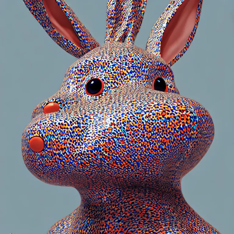 Image similar to hyperrealistic detailed image of a rabbit inside a hat in an art installation room, hd smooth interior by yayoi kusama, part by kei mieno, part by ross tran, dark art by james jean, ultra realistic, highly detailed, life like face, detailed body, 8 k, 3 d render by roger magrini, very cohesive, masterpiece