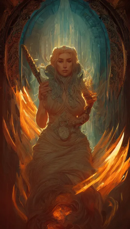 Image similar to soul hunters, fame of thrones, lord of daggers, pinup, neon, fibonacci, sweat drops, insane, intricate, highly detailed, digital painting, artstation, concept art, smooth, sharp focus, illustration, Unreal Engine 5, 8K, art by artgerm and greg rutkowski and alphonse mucha