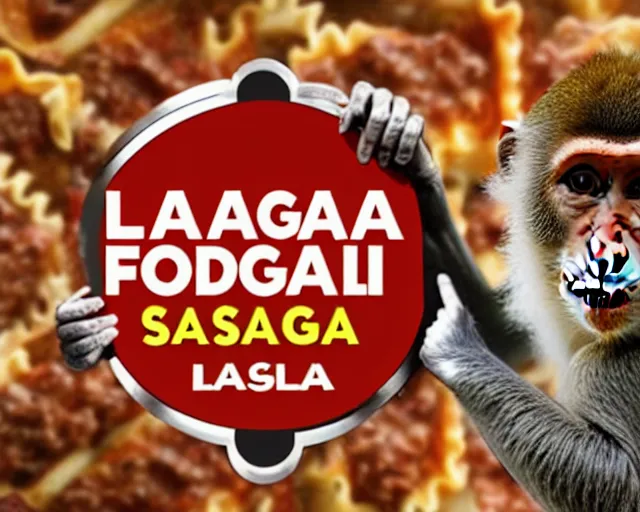 Image similar to A logo for a fast food chain that sells lasagna for monkeys