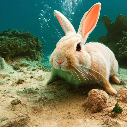 Image similar to a rabbit wearing a snorkel and diving mask