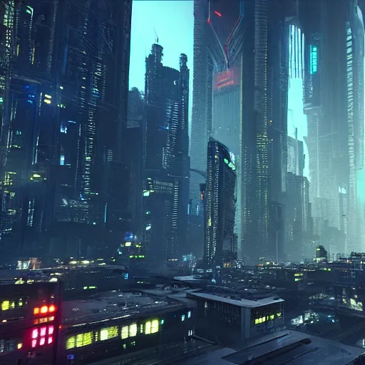 « A Big Cyberpunk City, Blade Runner, Tall Skyscraper, 