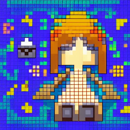Prompt: a beautiful maiden character sprite, pixel art, 3 2 bit, vibrant colors
