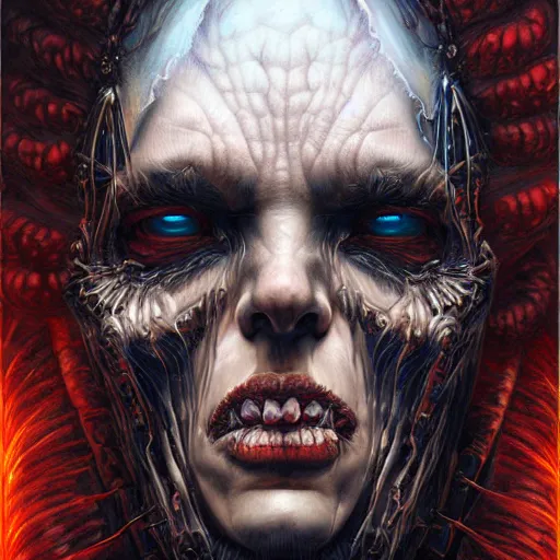 Image similar to hyper detailed masterpiece, black inferno demon vampire portrait jean giraud, digital art painting, darkwave goth aesthetic, creepy, psychedelic, artgerm, donato giancola, tom bagshaw