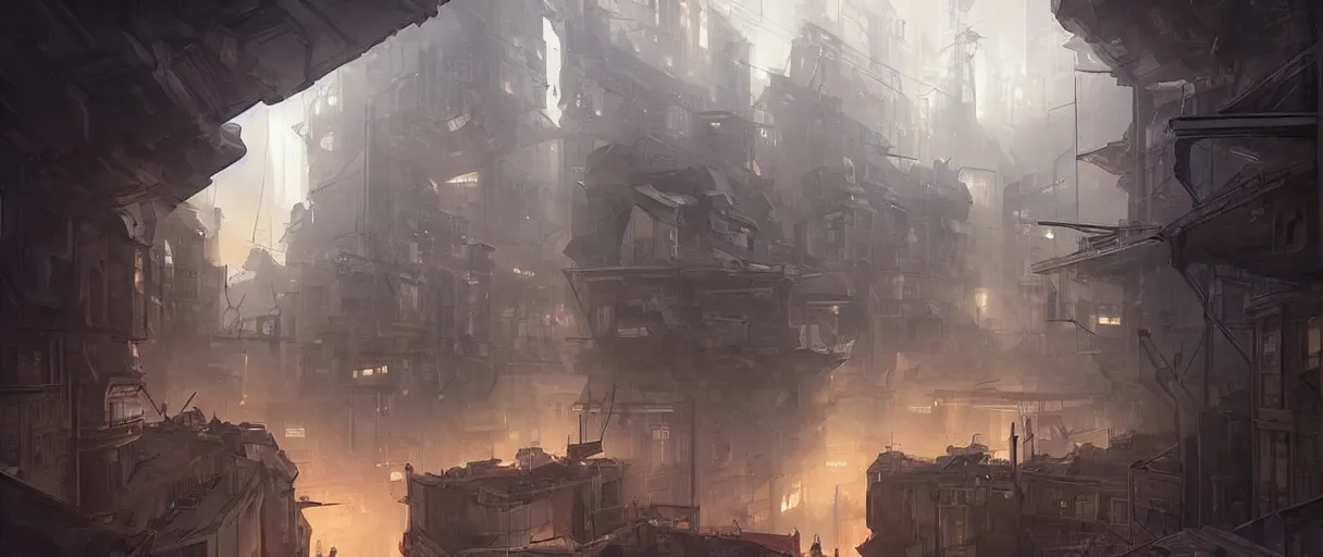 Image similar to dystopian Germany city, concept art, digital painting, style of jordan grimmer, futuristic, volumetric lighting