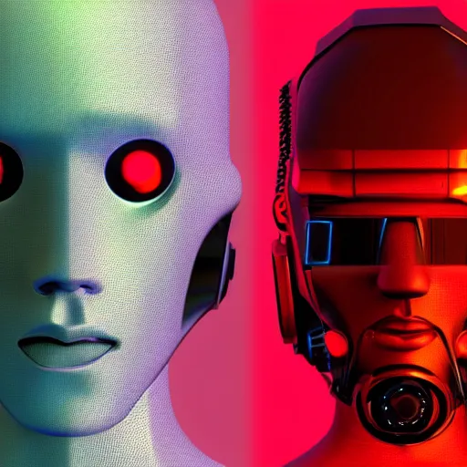 Image similar to retro vintage sci - fi, hollywood, cyborg robot wearing vr headset, 3 d illutration, profile portrait, night, detailed, cyberpunk style,