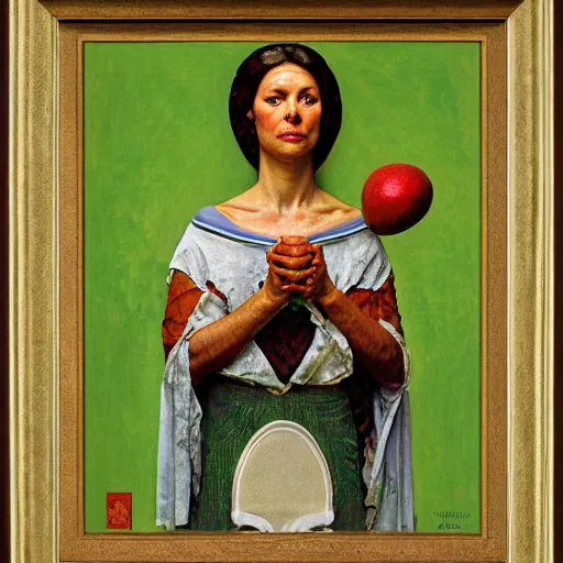 Prompt: frontal portrait of an avocado priestess, by norman rockwell