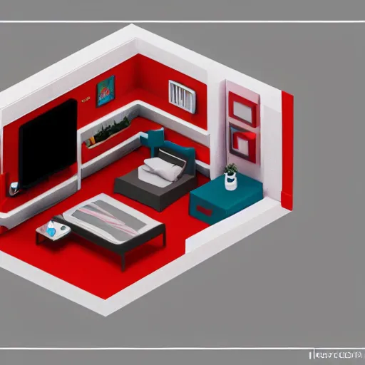 Image similar to miniature diorama isometric bedroom, ultimate rgb gaming computer, blender cycles, octane 3 d