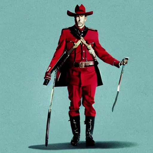 Prompt: tarot card of Ryan Reynolds in a mountie oufit